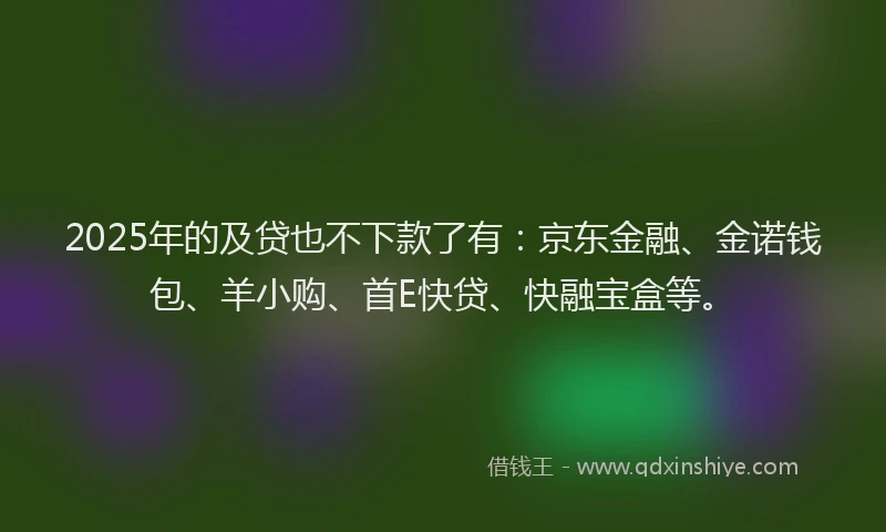 2025年的及贷也不下款了有：京东金融、金诺钱包、羊小购、首E快贷、快融宝盒等。