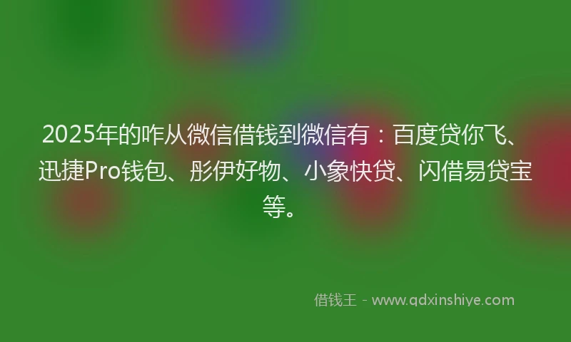 2025年的咋从微信借钱到微信有：百度贷你飞、迅捷Pro钱包、彤伊好物、小象快贷、闪借易贷宝等。