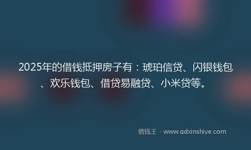 2025年的借钱抵押房子有：琥珀信贷、闪银钱包、欢乐钱包、借贷易融贷、小米贷等。
