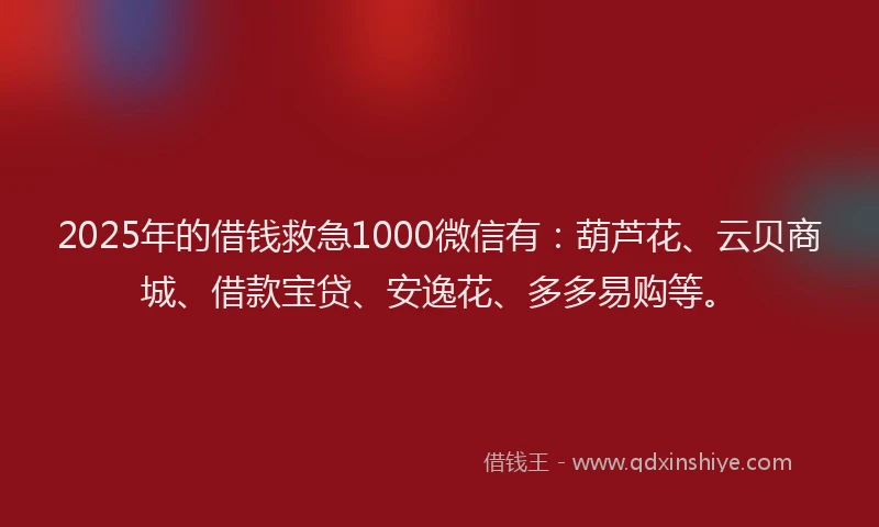 2025年的借钱救急1000微信有：葫芦花、云贝商城、借款宝贷、安逸花、多多易购等。