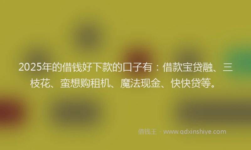 2025年的借钱好下款的口子有：借款宝贷融、三枝花、蛮想购租机、魔法现金、快快贷等。