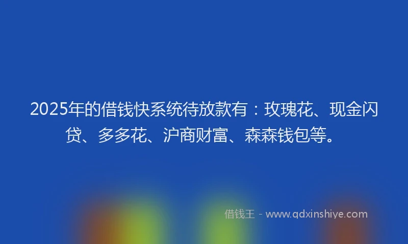 2025年的借钱快系统待放款有：玫瑰花、现金闪贷、多多花、沪商财富、森森钱包等。