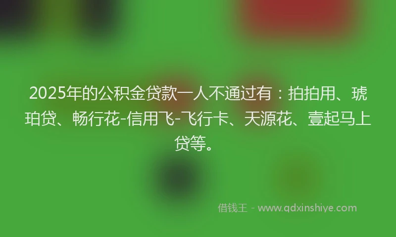 2025年的公积金贷款一人不通过有：拍拍用、琥珀贷、畅行花-信用飞-飞行卡、天源花、壹起马上贷等。