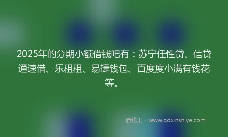 2025年的分期小额借钱吧有：苏宁任性贷、信贷通速借、乐租租、易捷钱包、百度度小满有钱花等。