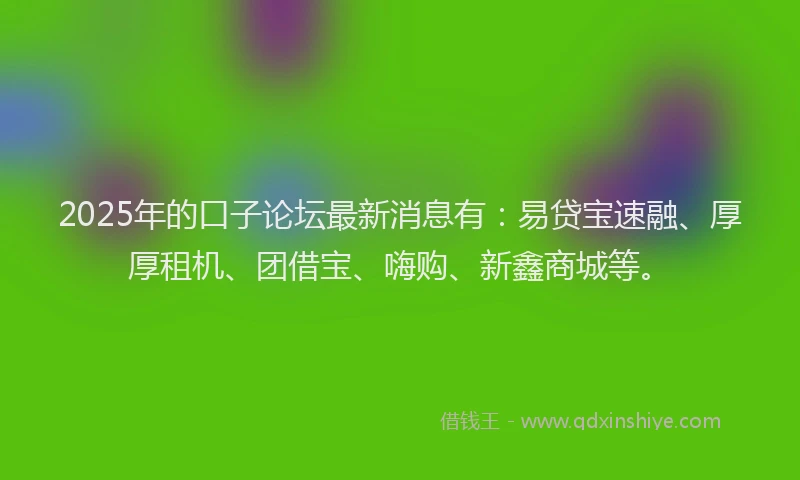 2025年的口子论坛最新消息有：易贷宝速融、厚厚租机、团借宝、嗨购、新鑫商城等。