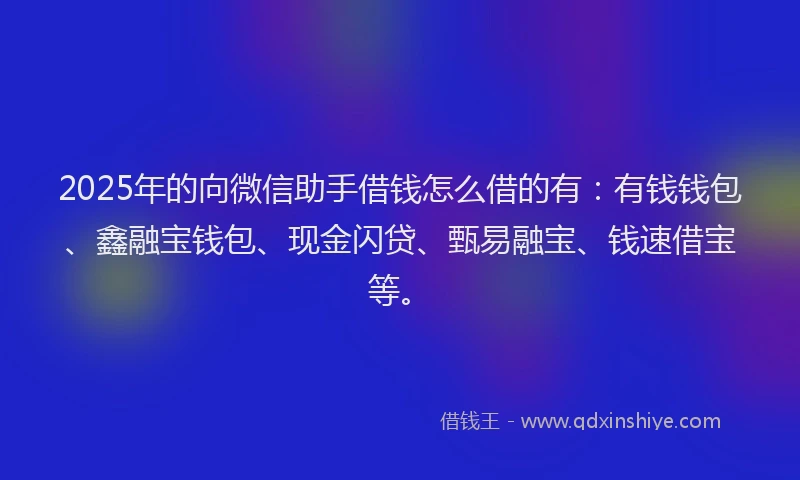 2025年的向微信助手借钱怎么借的有：有钱钱包、鑫融宝钱包、现金闪贷、甄易融宝、钱速借宝等。