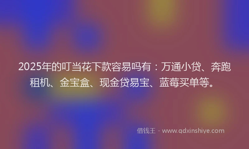 2025年的叮当花下款容易吗有：万通小贷、奔跑租机、金宝盒、现金贷易宝、蓝莓买单等。
