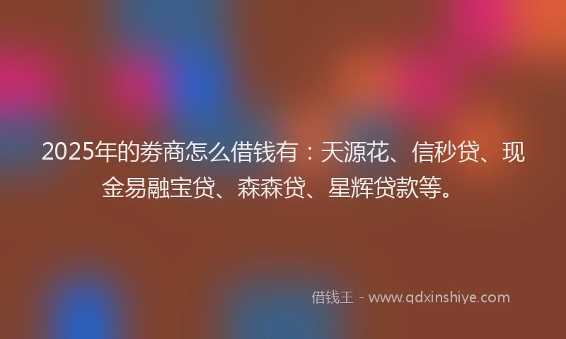 2025年的劵商怎么借钱有:天源花、信秒贷、现金易融宝贷、森森贷、星辉贷款等。