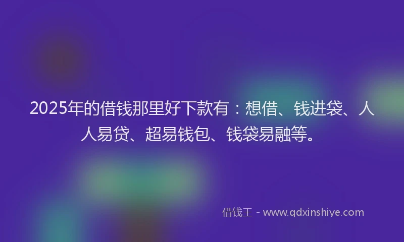 2025年的借钱那里好下款有：想借、钱进袋、人人易贷、超易钱包、钱袋易融等。