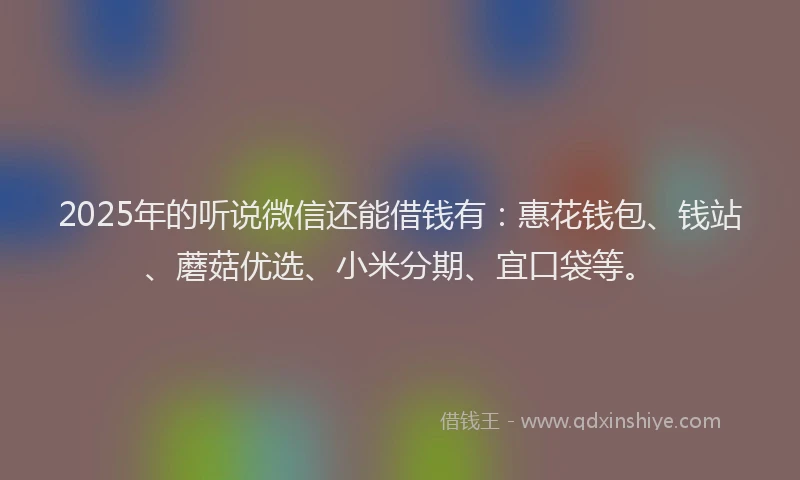 2025年的听说微信还能借钱有：惠花钱包、钱站、蘑菇优选、小米分期、宜口袋等。