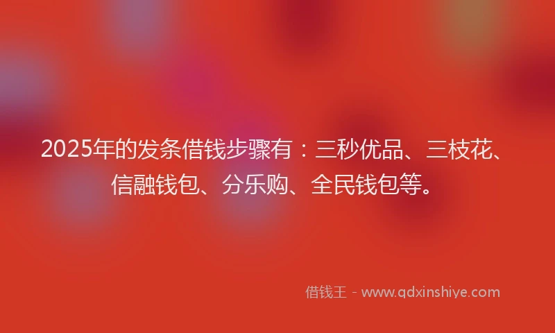 2025年的发条借钱步骤有：三秒优品、三枝花、信融钱包、分乐购、全民钱包等。