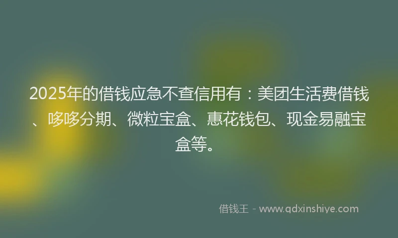 2025年的借钱应急不查信用有：美团生活费借钱、哆哆分期、微粒宝盒、惠花钱包、现金易融宝盒等。