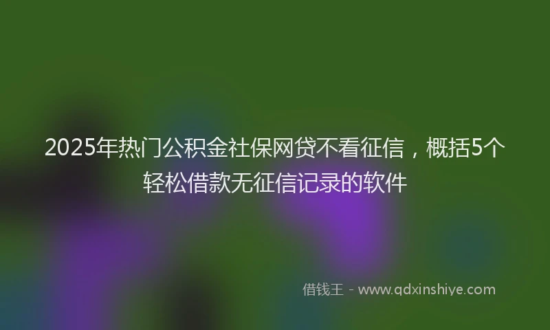 2025年热门公积金社保网贷不看征信，概括5个轻松借款无征信记录的软件
