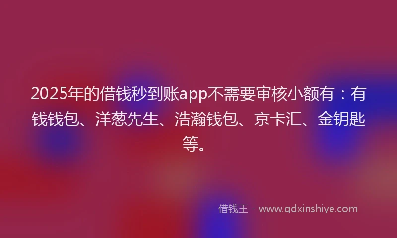 2025年的借钱秒到账app不需要审核小额有：有钱钱包、洋葱先生、浩瀚钱包、京卡汇、金钥匙等。