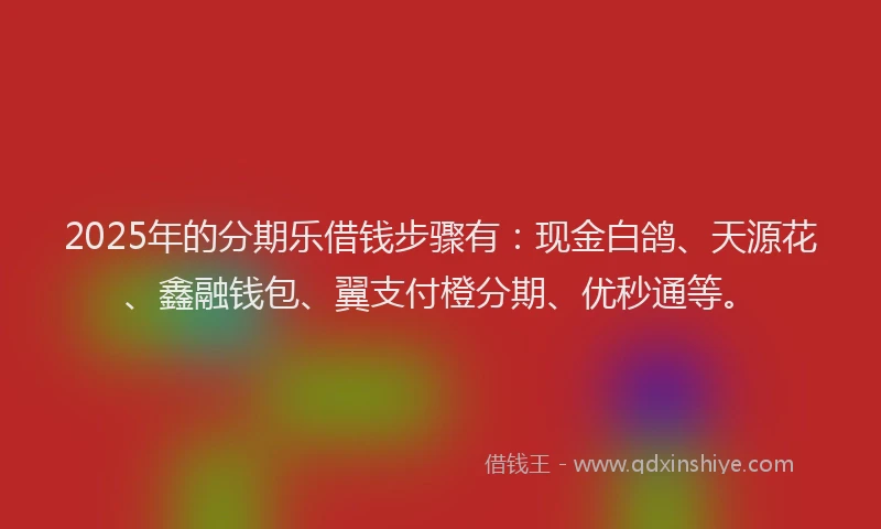 2025年的分期乐借钱步骤有：现金白鸽、天源花、鑫融钱包、翼支付橙分期、优秒通等。