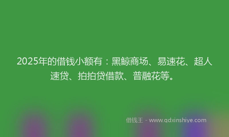 2025年的借钱小额有：黑鲸商场、易速花、超人速贷、拍拍贷借款、普融花等。