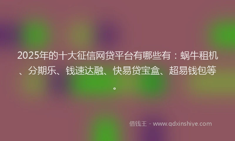 2025年的十大征信网贷平台有哪些有：蜗牛租机、分期乐、钱速达融、快易贷宝盒、超易钱包等。