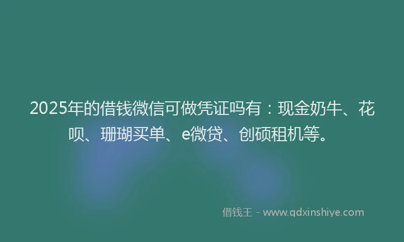 2025年的借钱微信可做凭证吗有：现金奶牛、花呗、珊瑚买单、e微贷、创硕租机等。