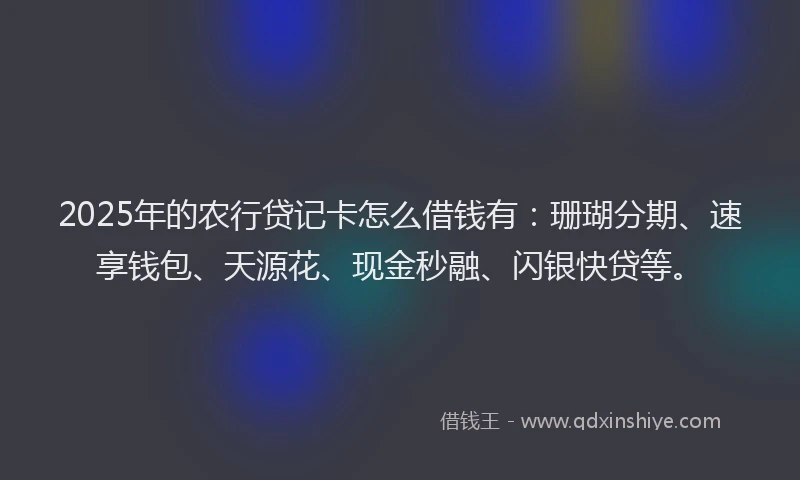 2025年的农行贷记卡怎么借钱有：珊瑚分期、速享钱包、天源花、现金秒融、闪银快贷等。