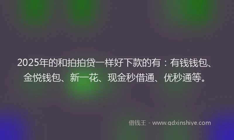 2025年的和拍拍贷一样好下款的有：有钱钱包、金悦钱包、新一花、现金秒借通、优秒通等。
