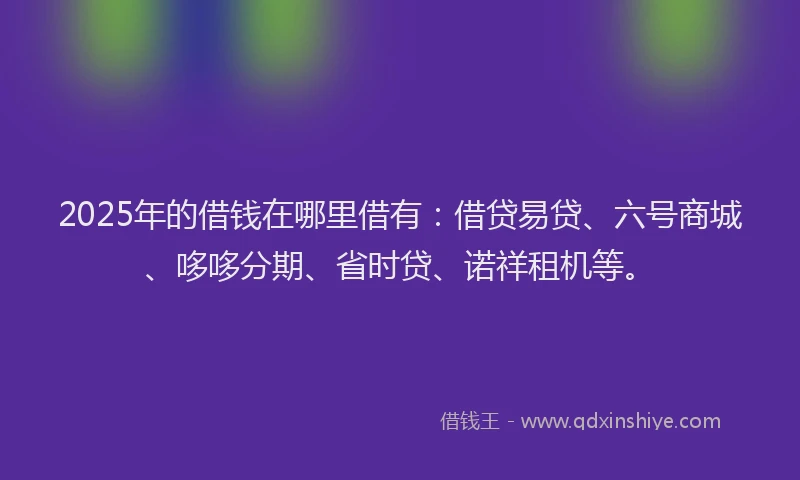 2025年的借钱在哪里借有：借贷易贷、六号商城、哆哆分期、省时贷、诺祥租机等。