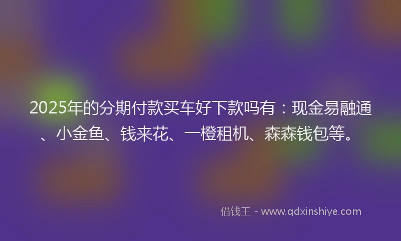 2025年的分期付款买车好下款吗有：现金易融通、小金鱼、钱来花、一橙租机、森森钱包等。