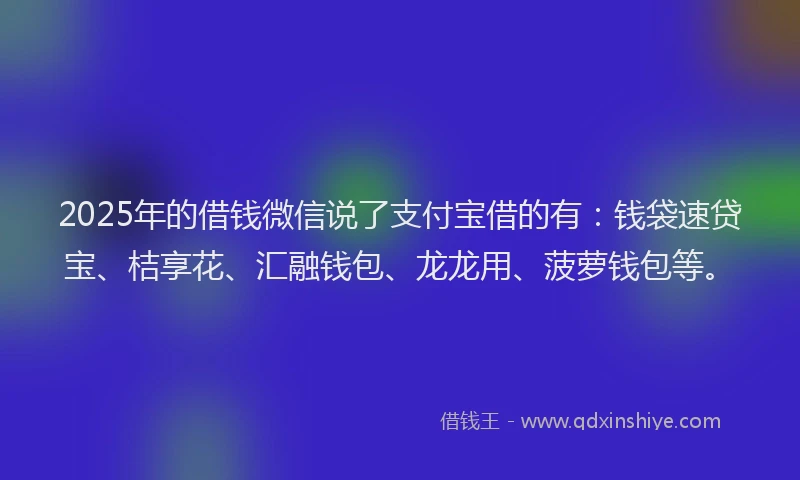 2025年的借钱微信说了支付宝借的有：钱袋速贷宝、桔享花、汇融钱包、龙龙用、菠萝钱包等。