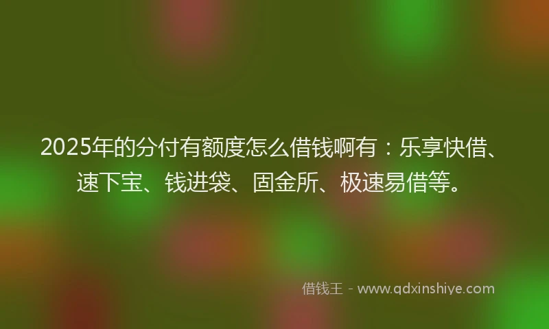 2025年的分付有额度怎么借钱啊有：乐享快借、速下宝、钱进袋、固金所、极速易借等。