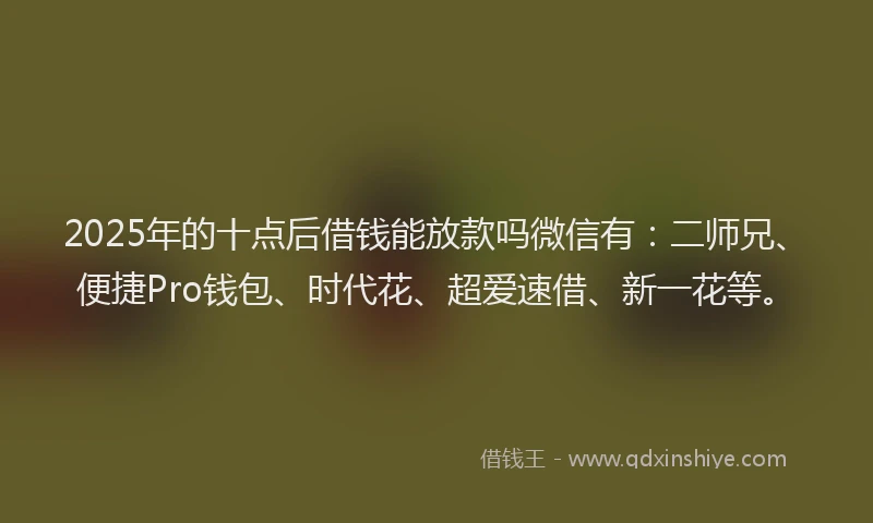 2025年的十点后借钱能放款吗微信有：二师兄、便捷Pro钱包、时代花、超爱速借、新一花等。