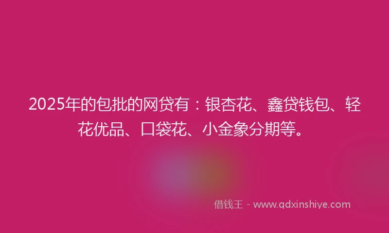 2025年的包批的网贷有:银杏花、鑫贷钱包、轻花优品、口袋花、小金象分期等。