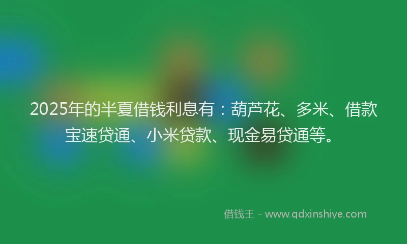 2025年的半夏借钱利息有：葫芦花、多米、借款宝速贷通、小米贷款、现金易贷通等。
