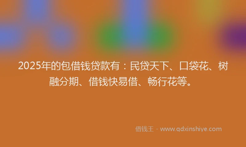 2025年的包借钱贷款有：民贷天下、口袋花、树融分期、借钱快易借、畅行花等。