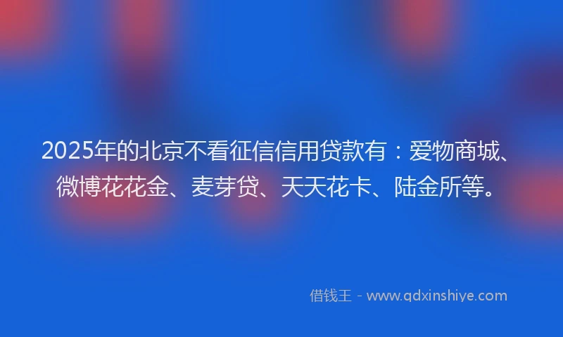 2025年的北京不看征信信用贷款有：爱物商城、微博花花金、麦芽贷、天天花卡、陆金所等。