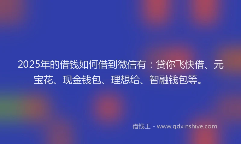 2025年的借钱如何借到微信有：贷你飞快借、元宝花、现金钱包、理想给、智融钱包等。