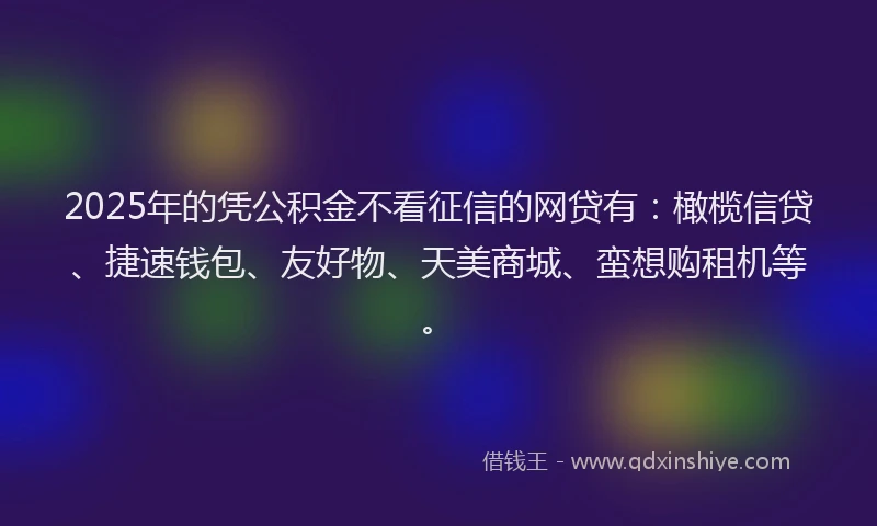 2025年的凭公积金不看征信的网贷有：橄榄信贷、捷速钱包、友好物、天美商城、蛮想购租机等。