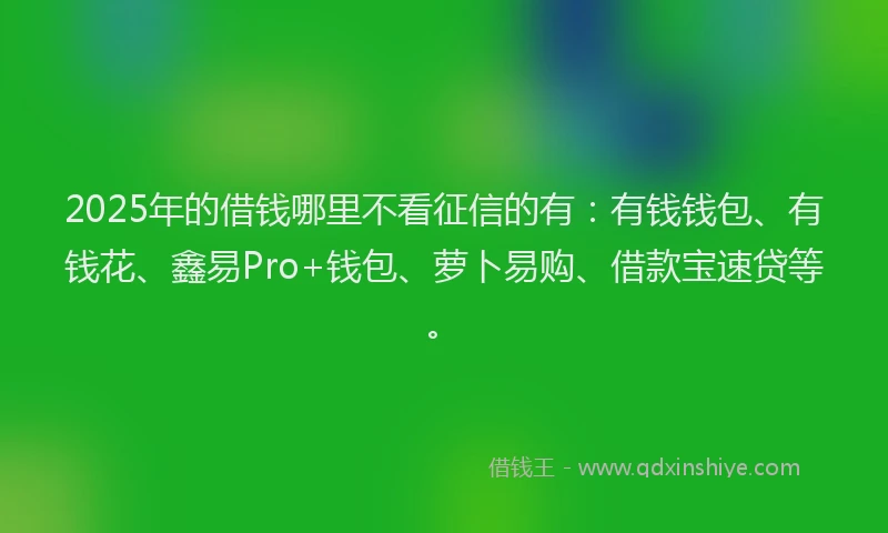 2025年的借钱哪里不看征信的有：有钱钱包、有钱花、鑫易Pro+钱包、萝卜易购、借款宝速贷等。