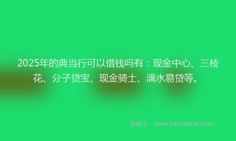 2025年的典当行可以借钱吗有：现金中心、三枝花、分子贷宝、现金骑士、滴水易贷等。