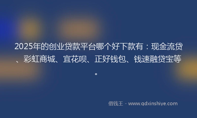 2025年的创业贷款平台哪个好下款有：现金流贷、彩虹商城、宜花呗、正好钱包、钱速融贷宝等。