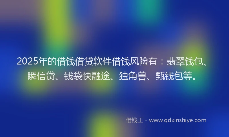 2025年的借钱借贷软件借钱风险有：翡翠钱包、瞬信贷、钱袋快融途、独角兽、甄钱包等。
