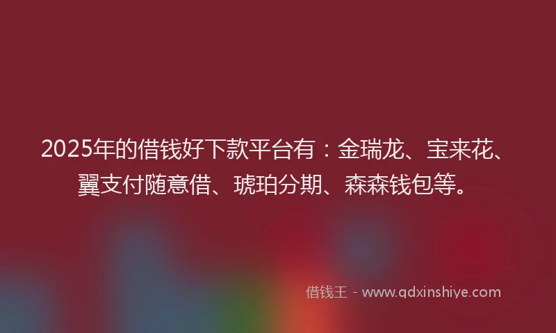 2025年的借钱好下款平台有：金瑞龙、宝来花、翼支付随意借、琥珀分期、森森钱包等。