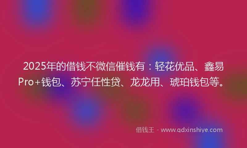 2025年的借钱不微信催钱有：轻花优品、鑫易Pro+钱包、苏宁任性贷、龙龙用、琥珀钱包等。