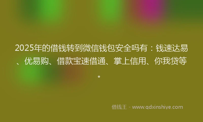 2025年的借钱转到微信钱包安全吗有：钱速达易、优易购、借款宝速借通、掌上信用、你我贷等。
