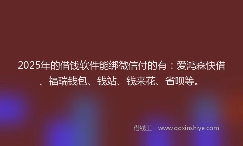 2025年的借钱软件能绑微信付的有：爱鸿森快借、福瑞钱包、钱站、钱来花、省呗等。