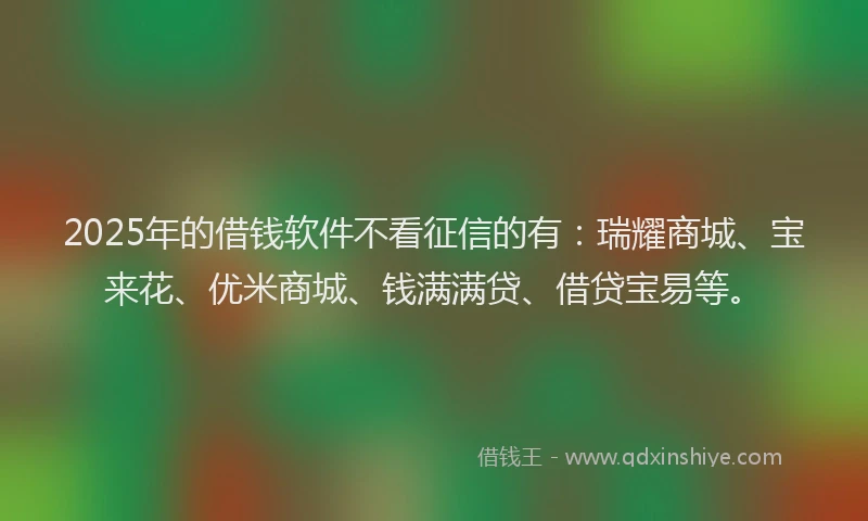2025年的借钱软件不看征信的有：瑞耀商城、宝来花、优米商城、钱满满贷、借贷宝易等。