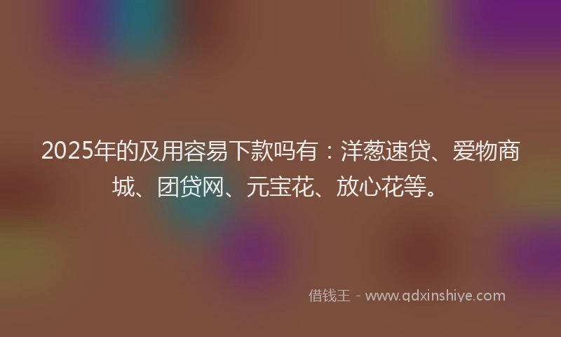 2025年的及用容易下款吗有：洋葱速贷、爱物商城、团贷网、元宝花、放心花等。