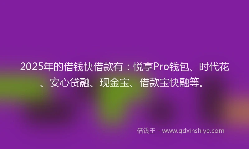 2025年的借钱快借款有：悦享Pro钱包、时代花、安心贷融、现金宝、借款宝快融等。