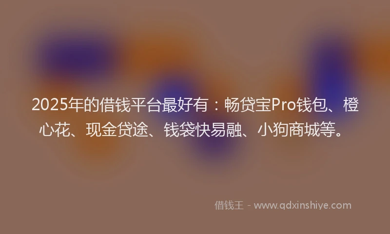 2025年的借钱平台最好有：畅贷宝Pro钱包、橙心花、现金贷途、钱袋快易融、小狗商城等。