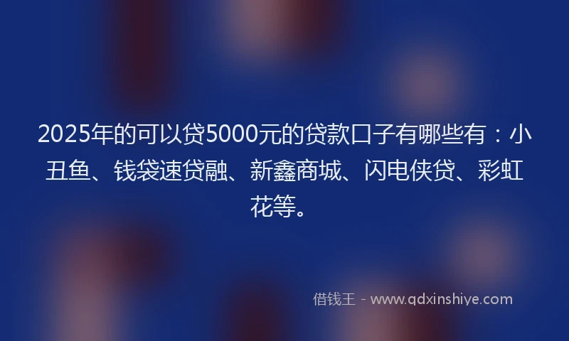 2025年的可以贷5000元的贷款口子有哪些有：小丑鱼、钱袋速贷融、新鑫商城、闪电侠贷、彩虹花等。