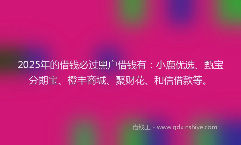 2025年的借钱必过黑户借钱有：小鹿优选、甄宝分期宝、橙丰商城、聚财花、和信借款等。