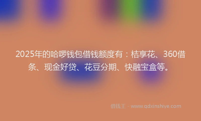 2025年的哈啰钱包借钱额度有：桔享花、360借条、现金好贷、花豆分期、快融宝盒等。